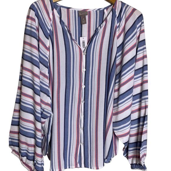 NWT Chico's Top Women's Size 4 (2X) Hyannis Colorful Stripe Raglan Button Down - Picture 1 of 6